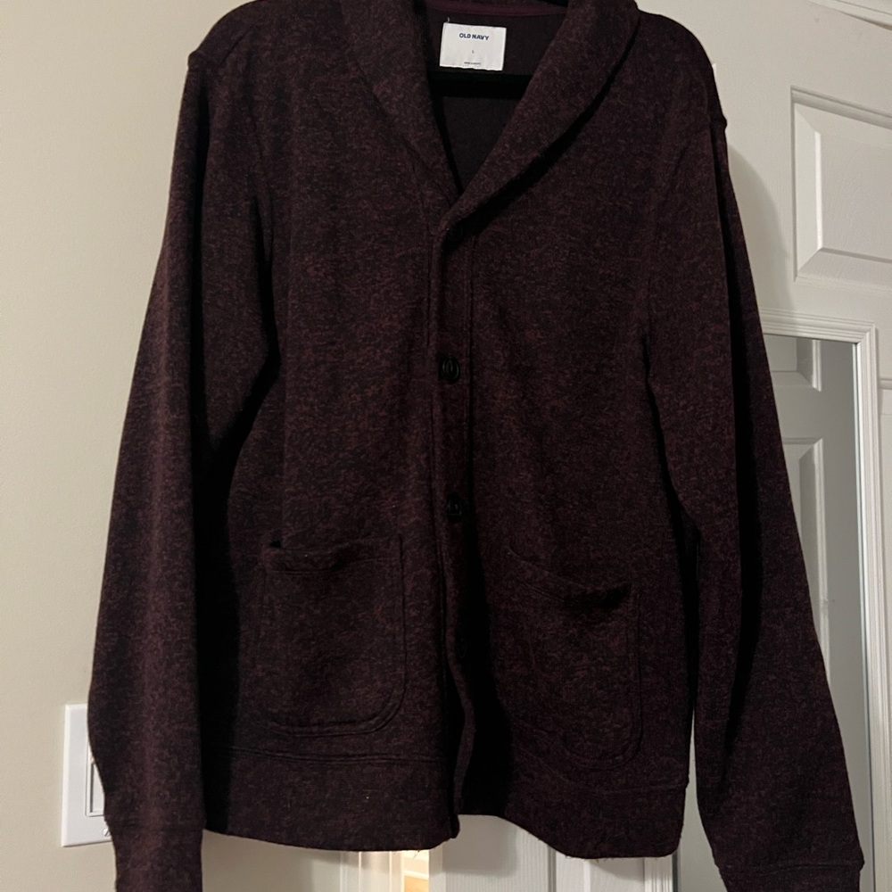 Old Navy Black and Red Cardigan Sweater V-Neck Knit